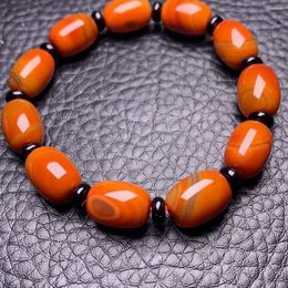 Bangle Picking Up And Aucting Natural Nine Mouth Material South Red Agate Bucket Bead Bracelet Old Flame Pattern Men Handwear