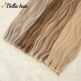 Sew in Hair Weft Extensions Brown Blonde Weft Hair Extension Real Human Soft Silky Straight Balayage Chestnut Brown Blonde 16-28inch #18/60 #27/613 100g Bella Hair