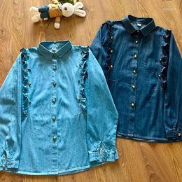 Women's Blouses Vintage Denim Shirt Loose Single Breasted Stringy Selvedge Blouse Large Size Coat Blusas Ropa De Mujer