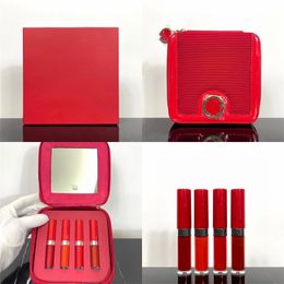 Giorgio Lip Gloss Mini Size 4pcs/Set Girl Lip Cosmetics #400 #4001 #402 #405 Color مع حقيبة مستحضرات التجميل وداخلها مع هدية عيد الميلاد طويلة الأمد مرآة مع صندوق