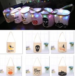 Halloween Decoration Candy Bucket Bag Led Night Canvas Handbag Bag Cartoon Storage Bag For Pumpkin Ghost Skull Party Gift HH923143978222