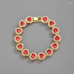 Charm Bracelets Trendy Gold Copper Alloy Plated Red Heart Cubic Zirconia For Women Fashion Accessories Wedding Party Birthday Gift