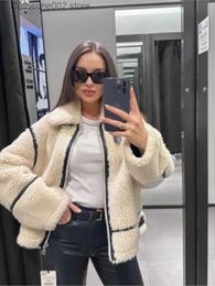 Women's Jackets Elegant Luxury Lamb Wool Patchwork OverCoats Women Fashion Zipper Long Sleeves Warm Jackets 2023 Autumn Casual High Street Coat T231024