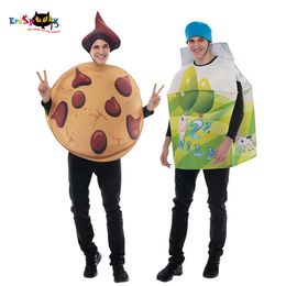 cosplay Eraspooky Adult Funny Couple Outfit Milk Carton and Chocolate Cookies Costume Food Jumpsuit Carnival Easter Purim Fancy Dresscosplay