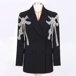 1019 2023 Autumn Milan Runway Coat Jackets Long Sleeve Lapel Neck Black White Beads High Quality Button Fashion Womens Clothes MANSHA