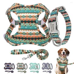 Dog Collars 3pcs/lot Customised Collar Leash Harness Set Personalised ID Soft Padded Pet Vest With Lead For Small Large Dogs