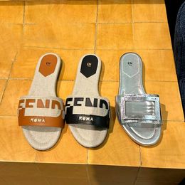 Hot designer shoe slipper for woman luxury Canvas and black brown leather man slides Signature Laser-cut sandal comfort lady beach flat slide