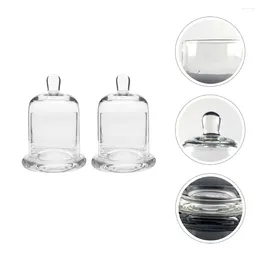 Candle Holders 2 Sets Clear Glass Cloche Globe Display Dome Bell Base Terrarium Keepsake Preserved Flower Container Plants Oil Lamp