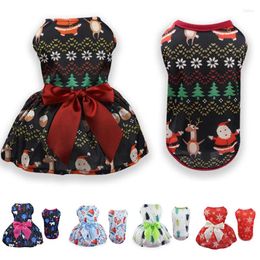 Dog Apparel 1PC Cute Christmas Princess Dress Skirts Polyester Printed Vest Puppy Cat Small Pet Clothes Holiday Party Costume