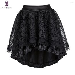 Skirts Steampunk Vintage Corset Skirt Black Brown Back Zipper Closure Lace Overlay Asymmetrical