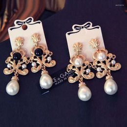 Dangle Earrings Vintage Women Girls Baroque Pearl Classic Cross Retro Pendant Earring Lady Party Wedding Exquisite Ear Rings Jewelry