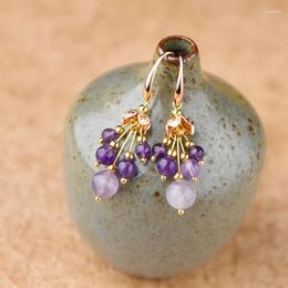 Dangle Earrings Korean Jewelry Crystal Purple Original Nature Pearls