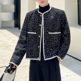 Men's Jackets Men Sequin Tweed Jacket O-neck Long Sleeve Streetwear Patchwork Elegant Coats Korean Style Classic Temperament Crop Outerwear