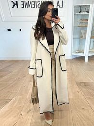 Women s Fur Faux Quilted Long Trench Coat For Women Grey Wool Blends Belted Open Stitch Overcoat Fashion Streetwear Jackets 2023 231024