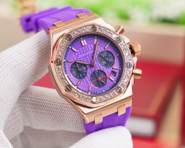 Relógio de moda feminino perfeito tamanho 37mm moldura de diamante vidro safira movimento de quartzo importado caixa de aço inoxidável em ouro rosa pulseira de borracha