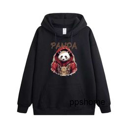 Fashion ppshome Cartoon Panda Printed Hooded Sweater for Men and Women Couples Autumn and Winter in Versatile Loose Coat Top Casual