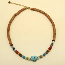 Pendant Necklaces 2023 Vintage Style Wood Beads Mix Colorful Natural Stones Turquoise Charm Necklace For Women And Men Gift Jewelry