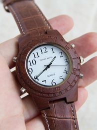 Wristwatches English Wooden Talking Watch For Blind People Elderly Impaired Person Gift To Grand Parents Custom Engraving