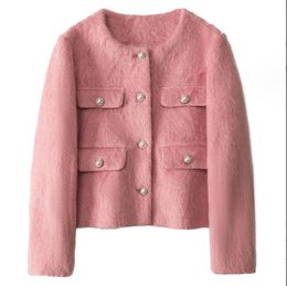 1012 2023 Autumn Milan Runway Coat Jackets Long Sleeve Crew Neck Pink Tweed High Quality Button Fashion Womens Clothes hanhou