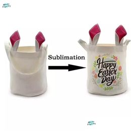 Other Festive Party Supplies Sublimation Easter Eggs Bucket Diy Blank Bunny Basket Long Ears Rabbit Kids Toy Storage Bag Festival Dhozk