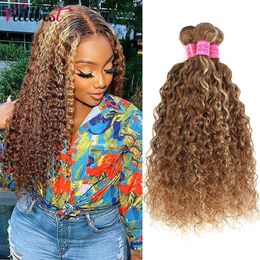 Lace Wigs Vall Highlight Water Wave Bundles Human Hair Brazilian 4 27 Ombre Brown Blonde 30 Inch Curly 231024