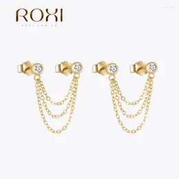 Stud Earrings ROXI 925 Sterling Silver Korean Three Layers Chain Tassel Crystal For Women Punk CZ Piercing Earring Jewellery