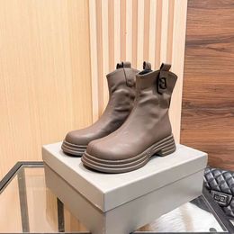 Modische Stiefeletten, berühmter Melonen-Stiefel aus Italien, schöne Damen-Stiefeletten mit runden Köpfen, Plateausohle, Braun, Schwarz, Kalbsleder, Bootis-Design, Hochzeit, Party, kurze Stiefeletten, Box EU 35–40