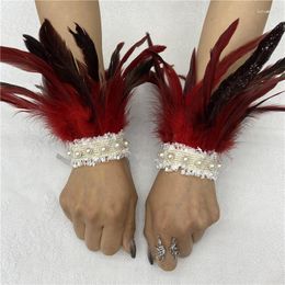 Bangle Natural Feather Wrist Cuffs Wristband Gothic Arm Sleeve Wrap Bracelet Accessories Halloween Cosplay Props Pearl Cuff