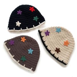 Wide Brim Hats Bucket Hats Cute Multicolour Star Cotton Handmade Crochet Knitted Bucket Hat For Women Wholesale Autumn Knit Beanie Foldable Dome Floppy Hat 231023