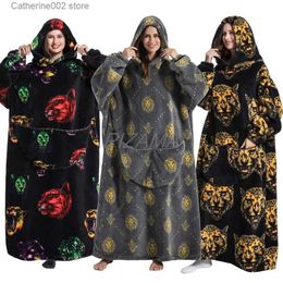 Women's Sleep Lounge Oversized Blanket Hoodie Kid Toddler Boy Men Women Hoodies Tiger Lion Winter Warm Sherpa Fleece Wearable TV Blanket with Sleeves T231024