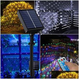 Led Strings Solar Net Light 1.5X1.5M 3X2M Leds Timer Dimming Flash String Ip65 Waterproof Christmas Gardens Decoration Queue Path Ga Dheeq