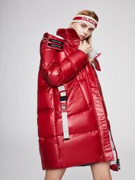 Women's Down 2023 Coat Women 90% White Duck Red Colour Thick Jacket Hooded Warm Winter Outwear Female Long