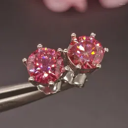 Brincos de pino VVS grau rosa moissanite 6,5 mm total 2ct real 925 prata pode passar no teste de diamante