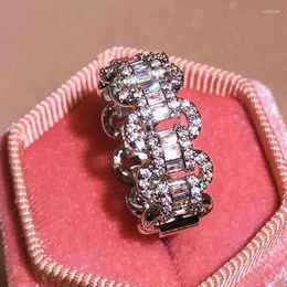 Cluster Rings Classic Openwork Princess Baguette Full Of Diamond Couple Ring For Women Geometric Zircon Valentine's Day Gift Jewellery