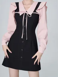 Casual Dresses Y2k Sweet Kawaii Ruffle Dress Soft Mori Preppy Style School Black 2023 Autumn Mini Short Party Student