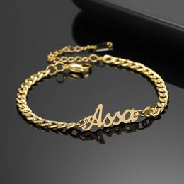 Bangle Personalised Name Bracelet 18K gold plated Stainless Steel Curb Chain Custom Handmade Men Jewellery For Women Gift 231023