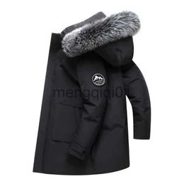 Men's Down Parkas Autumn Winter Long Men Windproof Down Jacket Coats Mens Warm White Duck Down Hooded Jacket Parkas Multi Pockets Overcoat Male J1107