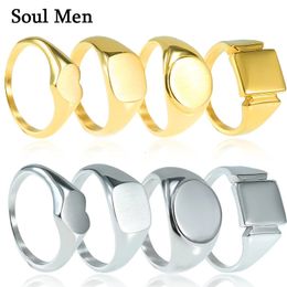 Band Rings Soul Men Steel Rings For Men Male Signet Width Rings Hand By Mirror Polished Geometric Simple Square Jewellery Anillos 231023
