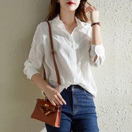 Women's Blouses Cotton White Long Sleeved Shirt For Women 2023 Spring Autumn Loose Old Money Style Clothing Korea Stylish Dongdaemun Y2k