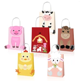 Gift Wrap KZ007 12pcs Cartoon Farm Animal House Birthday Baby Shower Party Kraft Paper Tote Packing Bags With DIY Cards Stickers Kit