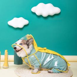 Dog Apparel Pet Raincoat Transparent Waterproof Hooded Raincoat Short Legged Quick Wear Dog Clothes Pug Bulldog Crogi Poncho Pet Apparel 231023