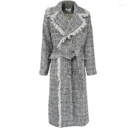 Women's Jackets Tweed Wool Should Be Side Accept Waist Suit Collar Double Breasted Over The Knee Female Long Coat Can Customized Size