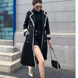 Women's Trench Coats Wool Blends White Over-the-knee Woolen Coat Mid-length Autumn and Winter Thickened Slim Black Double-breasted 231023