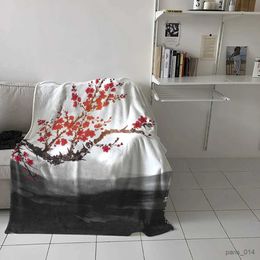Blankets Cherry Blossom Flannel Blanket Fluffy Soft Cosy Warm for Bed Sofa Home Picnic Travel Blankets Plush Bedspread