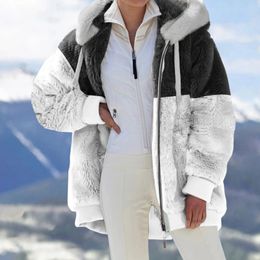 Women's Leather Faux Women Warm Plush Jackets Autumn Winter Fur Patchwork Oversize Zipper Outwear Ladies Elegant Loose Fleece Hooded Coat Jacket 231023