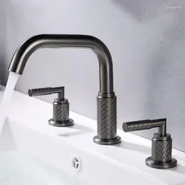 Bathroom Sink Faucets Faucet Dual Handle Mixer Black & Cold Water Deck Mounted Tub Brushed Gold 3 Hole Basin Tap