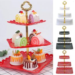 Kitchen Storage Fruit Tray 3-Layer Entrepreneurial Cake Rack Wedding Snack Nut Candy Red Fashionable