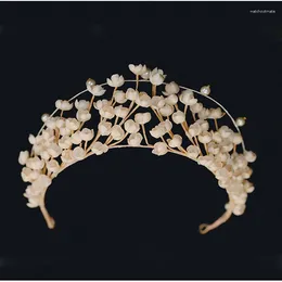 Hair Clips Romantic Full Handmade Beige Tiny Flowers Brides Tiaras Crowns Girls Party Headpieces Wedding Accessory