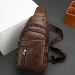Men shoulder bags 3 colors this year's popular solid color leather leisure backpack zipper business chest bag daily Joker stitching fashion handbag 5801#