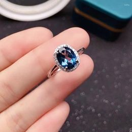 Cluster Rings Natural London Blue Topaz Ring 925 Silver High-end Atmospheric Main Stone Size 5x7mm